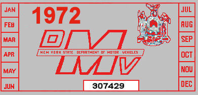 (image for) 1972 New York Registration sticker